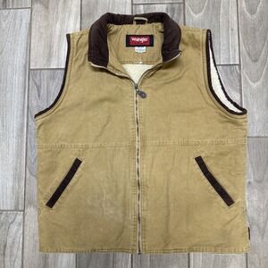 Wrangler Hero Vest Sherpa Lined Mens Med Corduroy Tan Full Zip Work Wear Vintage